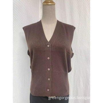 Women Pure Cashmere V-neck Button Vest